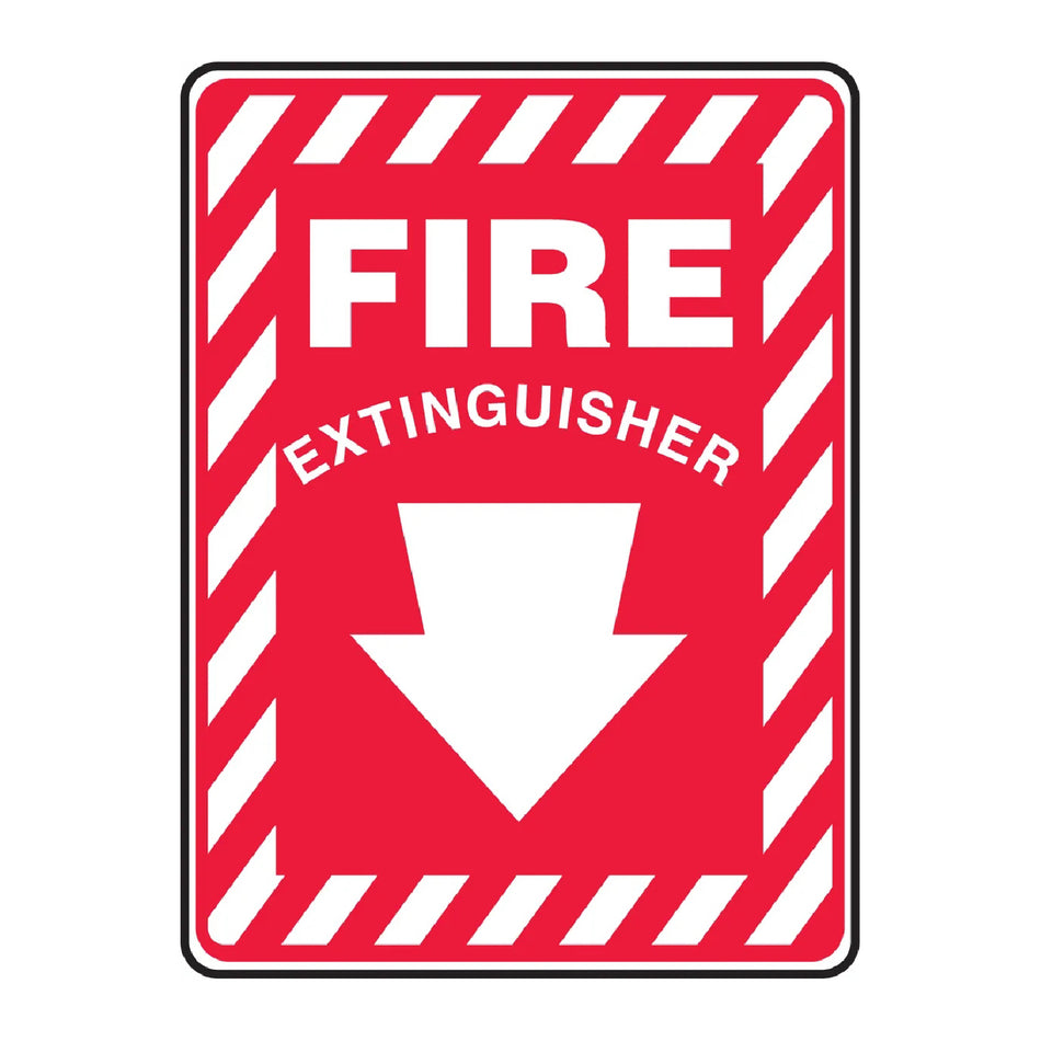 Safety Sign: Fire Extinguisher (Down Arrow White)