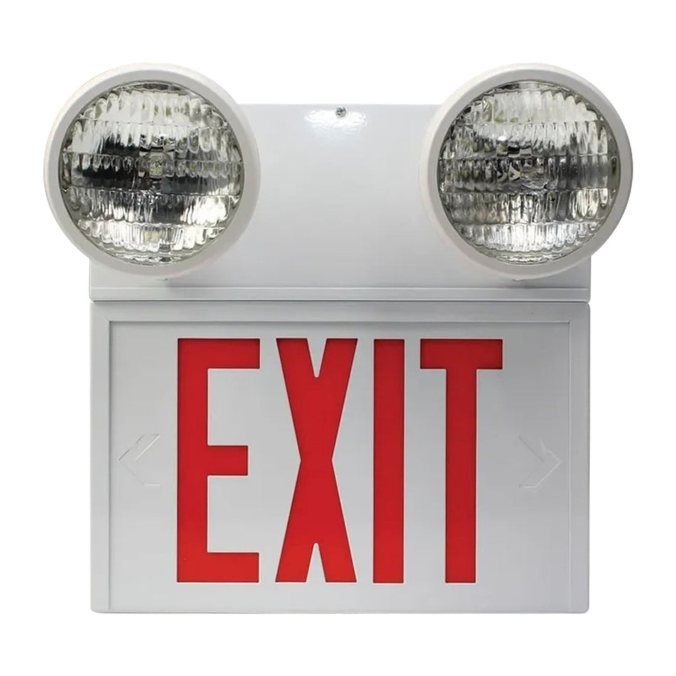 Combination Emergency Lighted Exit Sign with Round Emergency Lights