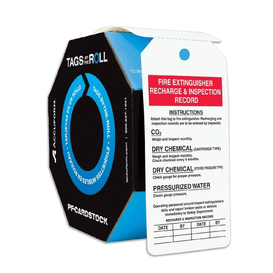 Safety Tags By-The-Roll: Fire Extinguisher Recharge & Inspection Record
