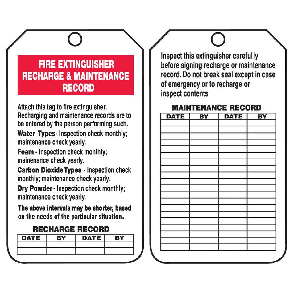 Fire Extinguisher Status Safety Tag: Fire Extinguisher Recharge & Maintenance Record