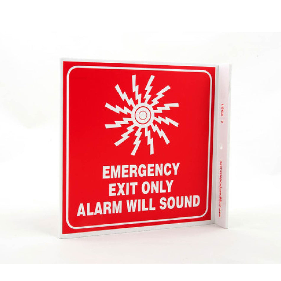 Projecting L Sign, Emergency Exit Only, 7Hx2.5Wx7D, Recycled Plastic