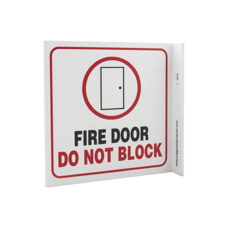 Projecting L Sign, Fire Door Do Not Block, 7Hx2.5Wx7D, Recycled Plastic