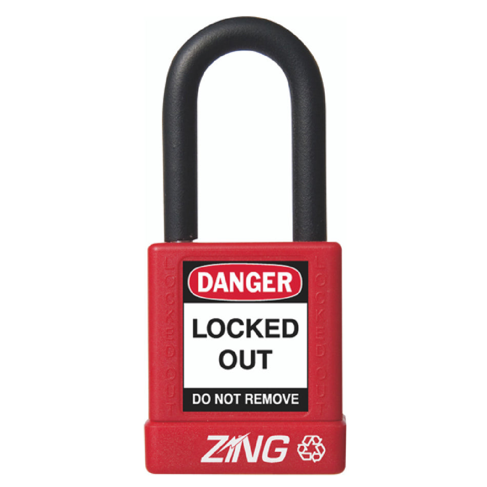RecycLockout Safety Padlock (1.5" Shackle, Red) – Keyed Different LOTO Safety Device